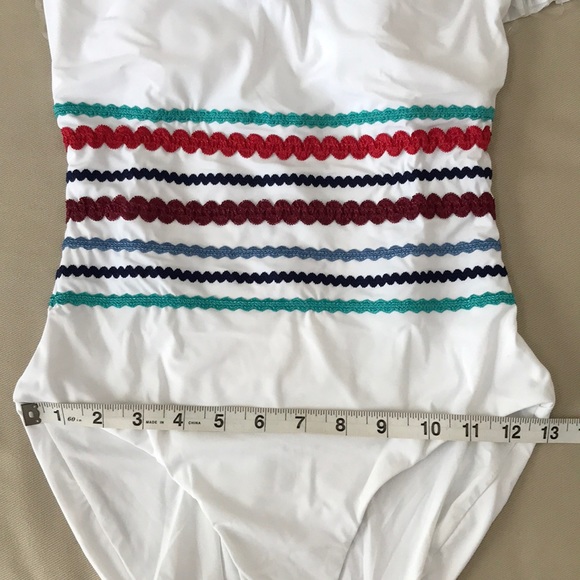 Red Carter Smocked Off the Shoulder Swimsuit - Picture 6 of 9